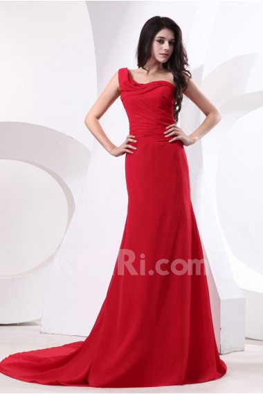 Chiffon One-Shoulder Sheath Dress with Ruffle