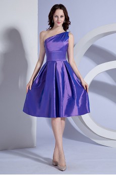 Taffeta One-Shoulder Short Dress with Ruffle