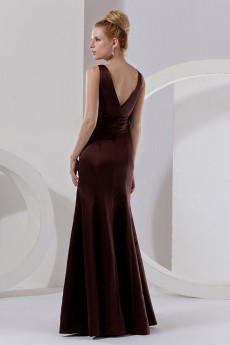 Satin V-Neckline Floor Length Sheath Dress with Ruffle and Flowers