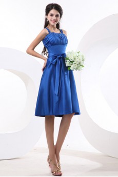 Satin Straps Neckline Short A-line Dress with Pleated