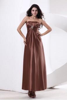 Satin Strapless Ankle-Length A-line Dress with Pleated