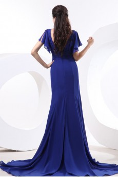 Chiffon V-Neckline A-line Dress with Pleat