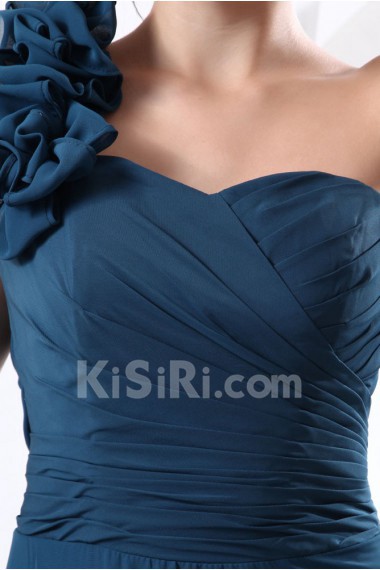 Satin and Tulle One-Shoulder A-line Dress with Manual Flowers