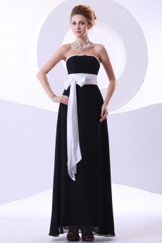 Chiffon Strapless Ankle-Length Column Dress with Sash