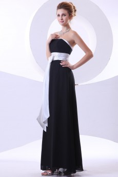 Chiffon Strapless Ankle-Length Column Dress with Sash