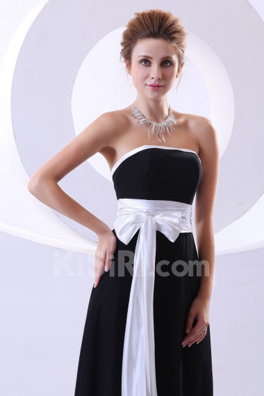 Chiffon Strapless Ankle-Length Column Dress with Sash