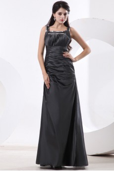 Taffeta Square Neckline Floor Length A-line Dress with Embroidery