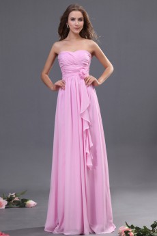 Chiffon Sweetheart Floor Length A-line Dress with Hand-made Flower