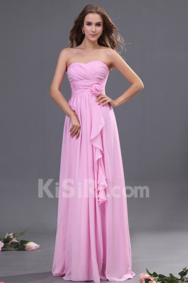 Chiffon Sweetheart Floor Length A-line Dress with Hand-made Flower