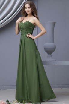 Satin and Chiffon Sweetheart Floor Length Empire Dress with Pleat