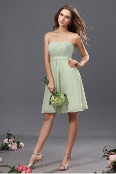 Chiffon and Satin Strapless Short A-Line Dress with Ruffle