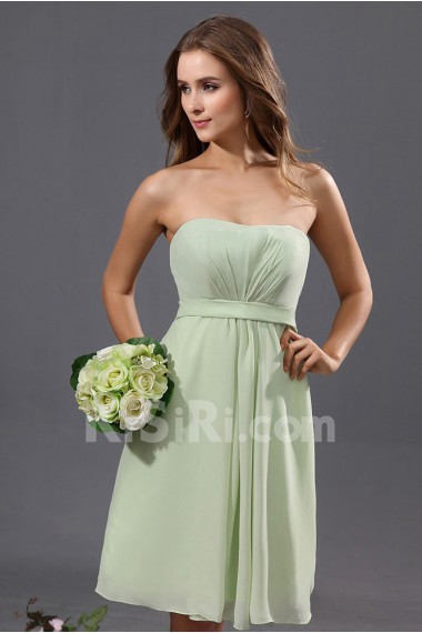 Chiffon and Satin Strapless Short A-Line Dress with Ruffle