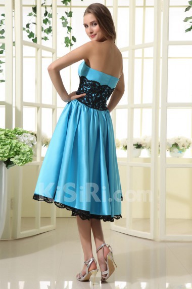 Taffeta and Lace Strapless Short Dress with Ruffle