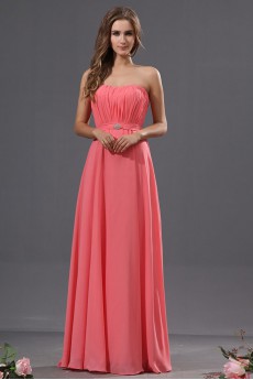 Chiffon Scoop Neckline Floor Length Column Dress with Embroidery