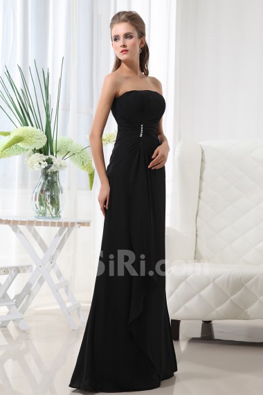 Chiffon Scoop Neckline Floor Length A-Line Dress with Ruffle