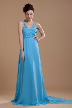 Chiffon V-Neckline Floor Length A-line Dress 