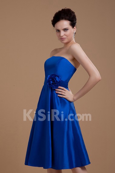 Satin Straps Neckline Short A-Line Dress with Manual Flower