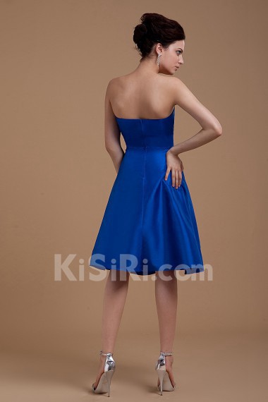 Satin Straps Neckline Short A-Line Dress with Manual Flower