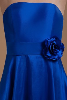 Satin Straps Neckline Short A-Line Dress with Manual Flower