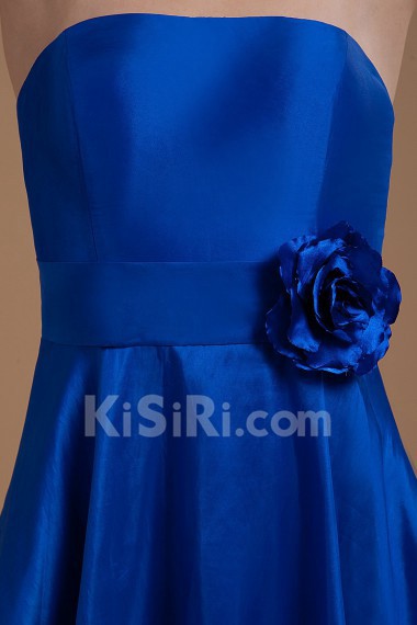 Satin Straps Neckline Short A-Line Dress with Manual Flower