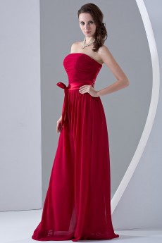 Chiffon Strapless Floor Length Column Dress with Ruffle