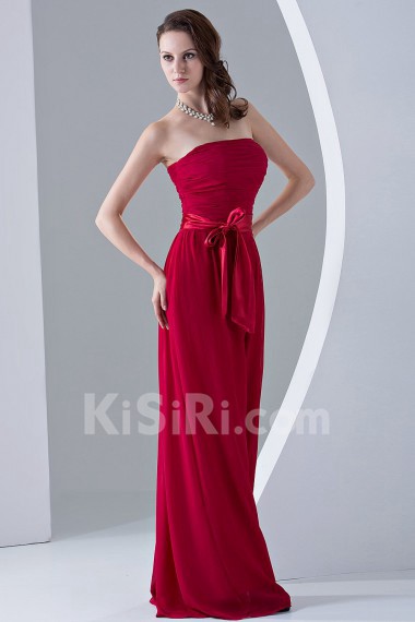 Chiffon Strapless Floor Length Column Dress with Ruffle