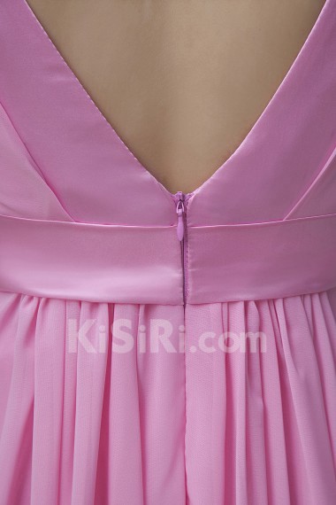 Chiffon V-Neckline Floor Length Column Dress with Ruffle