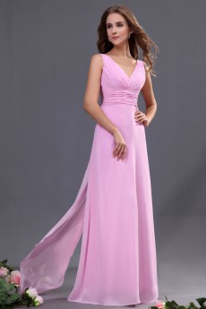 Chiffon V-Neckline Floor Length A-line Dress with Sash