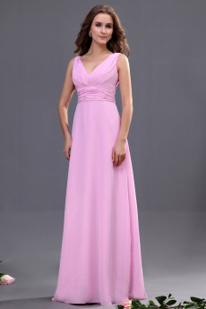 Chiffon V-Neckline Floor Length A-line Dress with Sash