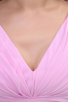 Chiffon V-Neckline Floor Length A-line Dress with Sash