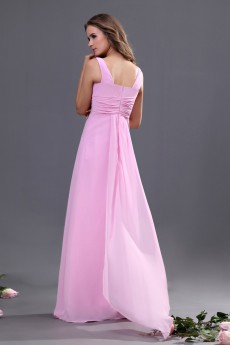 Chiffon V-Neckline Floor Length A-line Dress with Sash