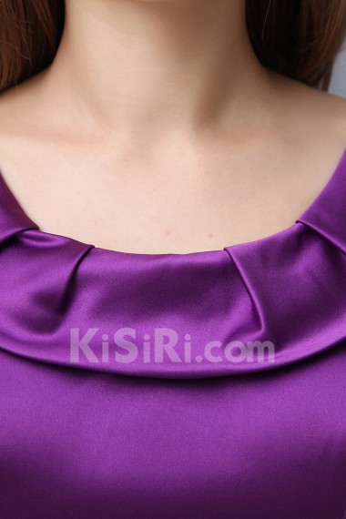 Satin Round Neckline Floor Length Sheath Dress with Ruffle