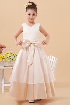 Charmeuse V-Neckline Ankle-Length Beach Dress with Bowknot