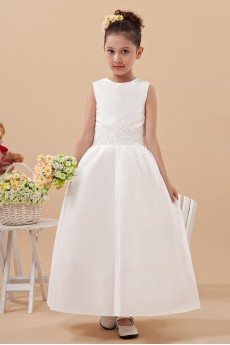 Satin and Tulle Bateau Neckline Ankle-Length Ball Gown Dress with Embroidery