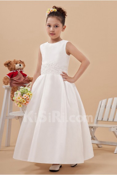 Satin and Tulle Bateau Neckline Ankle-Length Ball Gown Dress with Embroidery
