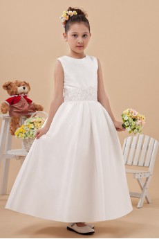 Satin and Tulle Bateau Neckline Ankle-Length Ball Gown Dress with Embroidery