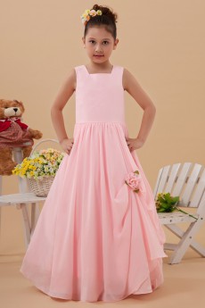 Taffeta Square Neckline Floor Length Ball Gown Dress with Hand-made Flower