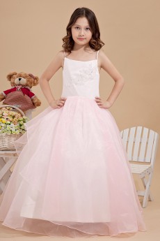 Taffeta and Organza Spaghetti Straps Floor Length Ball Gown Dress