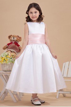 Satin Jewel Neckline Ankle-Length Ball Gown Dress with Bow