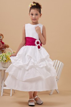 Satin Jewel Neckline Tea-Length A-line Dress