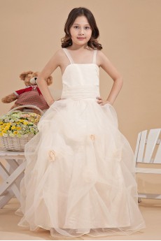 Organza Straps Neckline Ankle-Length Ball Gown Dress