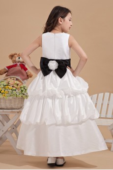 Satin Jewel Neckline Ankle-Length Ball Gown Dress with Bow