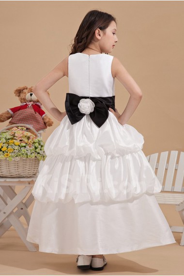 Satin Jewel Neckline Ankle-Length Ball Gown Dress with Bow