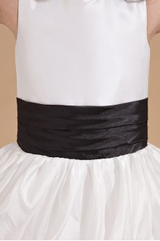 Satin Jewel Neckline Ankle-Length Ball Gown Dress with Bow