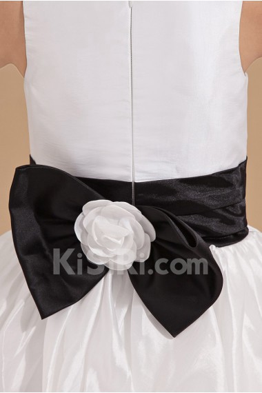 Satin Jewel Neckline Ankle-Length Ball Gown Dress with Bow