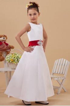 Satin Jewel Neckline Ankle-Length A-Line Dress with Embroidery 