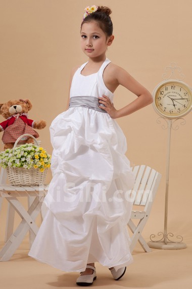 Taffeta Halter Neckline Ankle-Length A-Line Dress