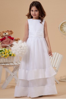 Organza and Satin Jewel Neckline Ankle-Length A-Line Dress with Bow