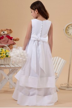 Organza and Satin Jewel Neckline Ankle-Length A-Line Dress with Bow