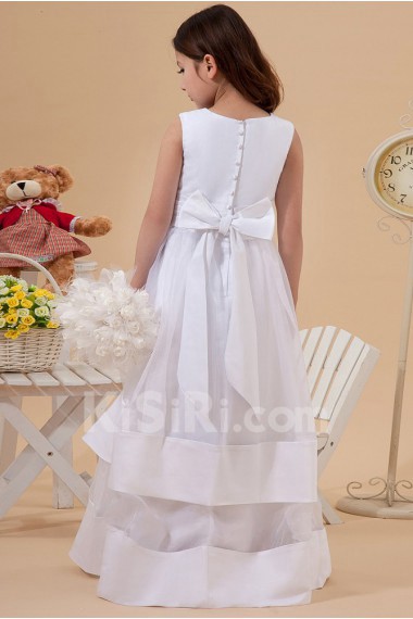 Organza and Satin Jewel Neckline Ankle-Length A-Line Dress with Bow